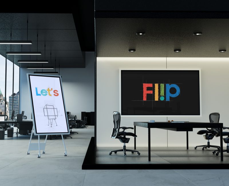 ein großes Modernes Büro mit zwei Samsung Flips